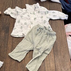 Petit Bateau White and Green Floral Kids Matching Set